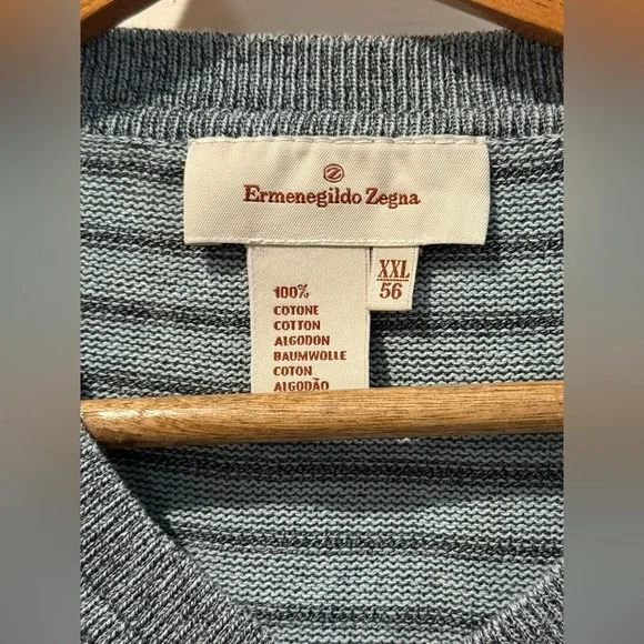Ermenegildo Zegna Charcoal Striped V-Neck Sweater - Picture 2 of 3